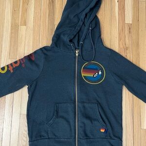 Aviator Nation Dark Blue Hoodie with Rainbow Accents